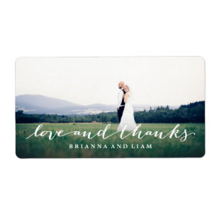 Liefde en Bedankt Eenvoudig script, volledige foto Etiket