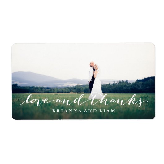 Liefde en Bedankt Eenvoudig script, volledige foto Etiket (Voorkant)