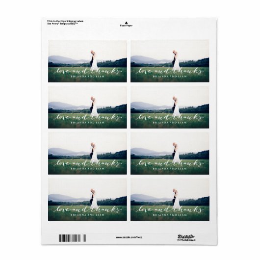 Liefde en Bedankt Eenvoudig script, volledige foto Etiket (Full Sheet)