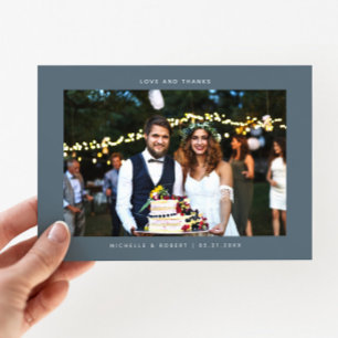 Liefde en Bedankt Eenvoudige Trouwfoto Slate Blue