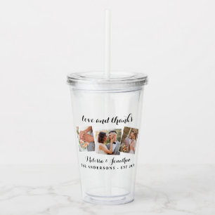 Liefde en Bedankt Elegant 3 Foto Bride Groom Weddi Acryl Drinkbeker