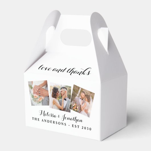 Liefde en Bedankt Elegant 3 Foto Bride Groom Weddi Bedankdoosjes (Achterkant)