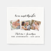 Liefde en Bedankt Elegant 3 Foto Bride Groom Weddi Servet (Voorkant)
