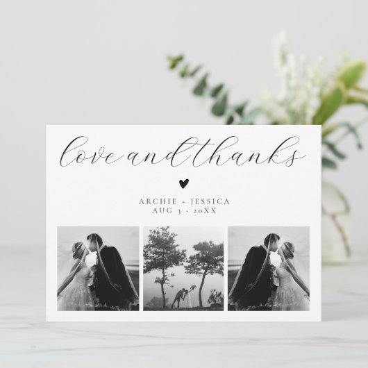 Liefde en Bedankt Elegant 3 Foto Bruiloft Dank u (Staand voorkant)