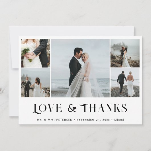 Liefde en bedankt elegant 5 foto collage bruiloft (Voorkant)