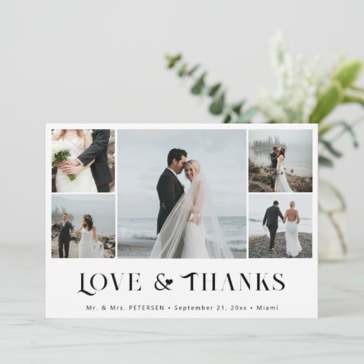 Liefde en bedankt elegant 5 foto collage bruiloft (Staand voorkant)