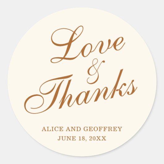 Liefde en Bedankt Elegant Copper Ivory Wedding Ronde Sticker (Voorkant)