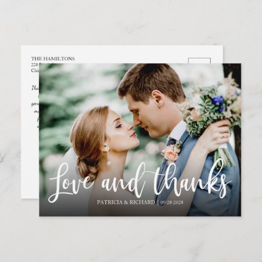 Liefde en Bedankt Elegant Foto Weddenschap Harteli Briefkaart (Voorkant / Achterkant)