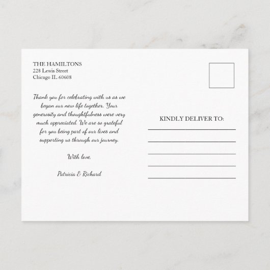 Liefde en Bedankt Elegant Foto Weddenschap Harteli Briefkaart (Achterkant)