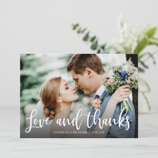 Liefde en Bedankt Elegant Foto Weddenschap Harteli Kaart (Staand voorkant)