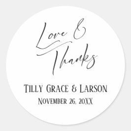 Liefde en Bedankt elegant handschrift zwart-wit Ronde Sticker