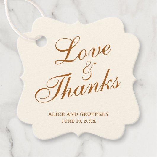 Liefde en Bedankt Elegant Ivory Copper Wedding Bedankjes Labels (Voorkant)