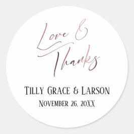 Liefde en Bedankt Elegant Roos Gold Handwriting Ronde Sticker