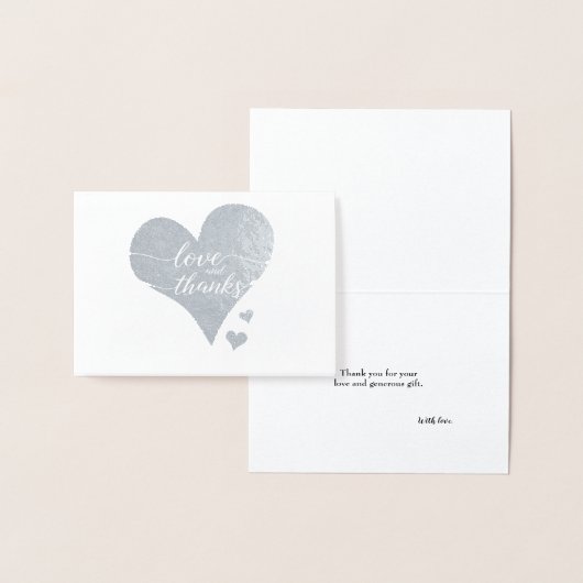Liefde en Bedankt - elegant script bruiloft Folie Kaarten (Display)