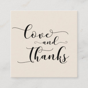 Liefde en Bedankt Elegant Script Cream Wedding Fav Informatiekaartje