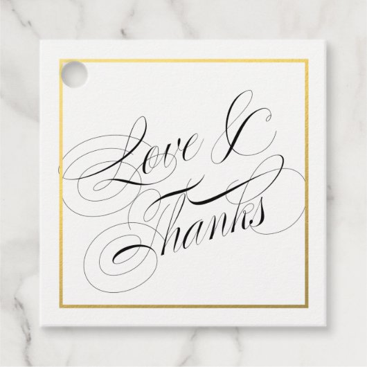 Liefde en Bedankt Elegant Script Faux Gold Border Bedankjes Labels (Voorkant)