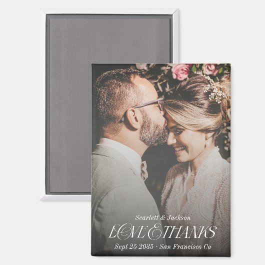 Liefde en Bedankt Elegant Script Wedding Photo Magneet (Voorkant / Achterkant)