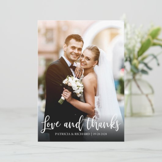 Liefde en Bedankt Elegant Wedding Bedankt Foto Kaart (Staand voorkant)