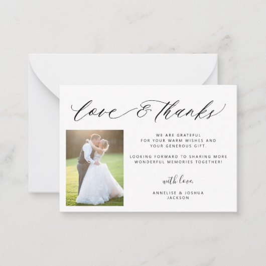 Liefde en bedankt elegante fotobruiloft bedankt notitiekaartje (Voorkant)