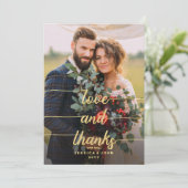 Liefde en Bedankt Faux Gold Foil 2 Foto Weddenscha (Staand voorkant)