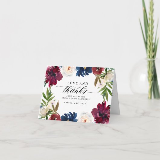 Liefde en Bedankt Floral Navy Blue Burgundy Weddin (Voorkant)