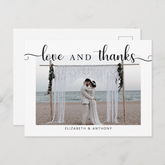 Liefde en Bedankt Foto bruiloft Eenvoudig elegant  Briefkaart (Voorkant / Achterkant)