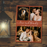 Liefde en Bedankt Foto Collage Terracotta Wedding<br><div class="desc">Moderne, elegante "Love and Bedankt" Script Terracotta Wedding 3 Foto Collage Hartelijk dank. Stijlvolle, chic bruiloft bedankt je sjabloon met drie (3) foto op de voorkant en één (1) foto op de achterkant. Met het tekst "Liefde en bedankt"-script in een draaiend handgeschreven tekst met lettertypeformulier, swash-tail font in witte kleur...</div>