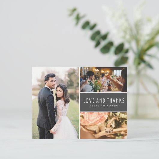 Liefde en Bedankt Foto Collage Wedding Hartelijk d Briefkaart (Staand voorkant)