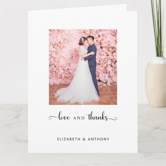 Liefde en Bedankt Foto Elegant Script Chic Wedding (Voorkant)