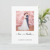 Liefde en Bedankt Foto Elegant Script Chic Wedding (Staand voorkant)