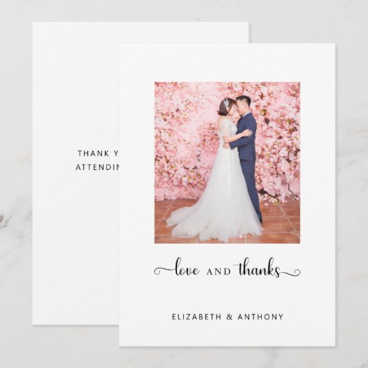 Liefde en Bedankt Foto Elegant Script Chic Wedding (Voorkant / Achterkant)