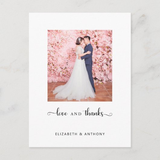 Liefde en Bedankt Foto Elegant Script Chic Wedding Briefkaart (Voorkant)