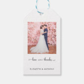 Liefde en Bedankt Foto Elegant Script Chic Wedding Cadeaulabel (Voorkant)