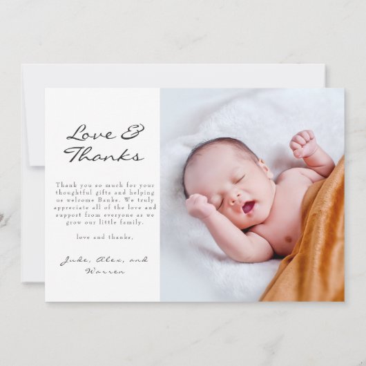 Liefde en Bedankt Foto Geboorte Aankondiging Kaart (Achterkant)