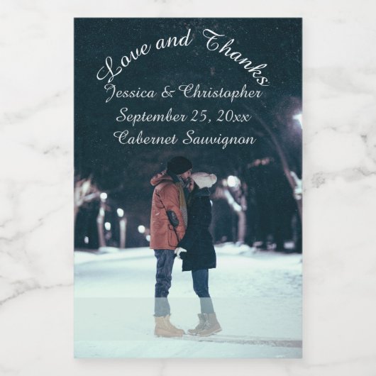 Liefde en Bedankt Foto Weddenschap Mini Wine Label Wijn Etiket (Enkel label)