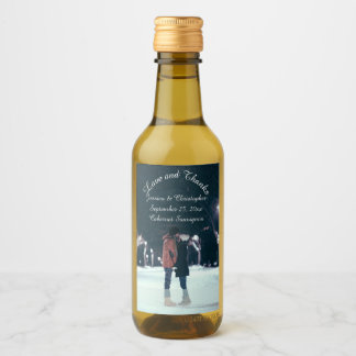 Liefde en Bedankt Foto Weddenschap Mini Wine Label Wijn Etiket