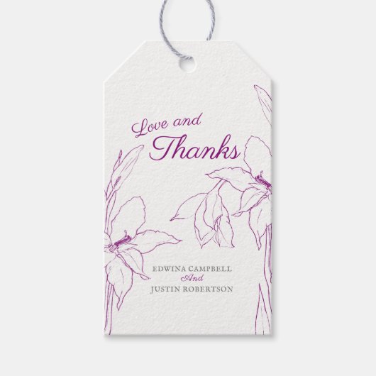 Liefde en bedankt gladiolus mulberry paars cadeaulabel (Voorkant)