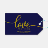 Liefde en Bedankt - Gold Navy Blue Wedding Favor Cadeaulabel (Voorkant (Horizontaal))