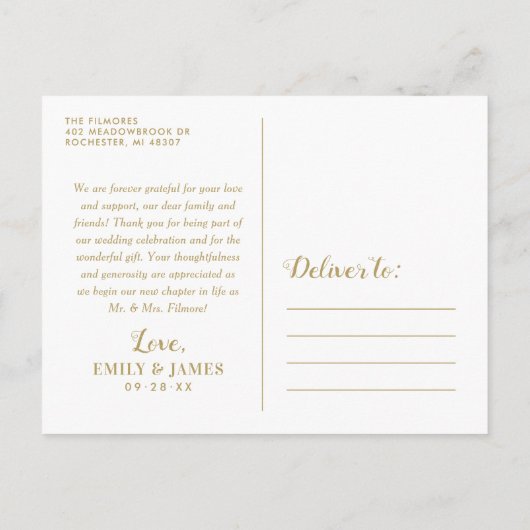 Liefde en Bedankt Gouden Bruiloft Foto Dank U Briefkaart (Achterkant)