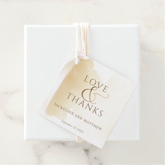 Liefde en Bedankt, gouden gele Waterverf Bedankjes Labels (In situ)