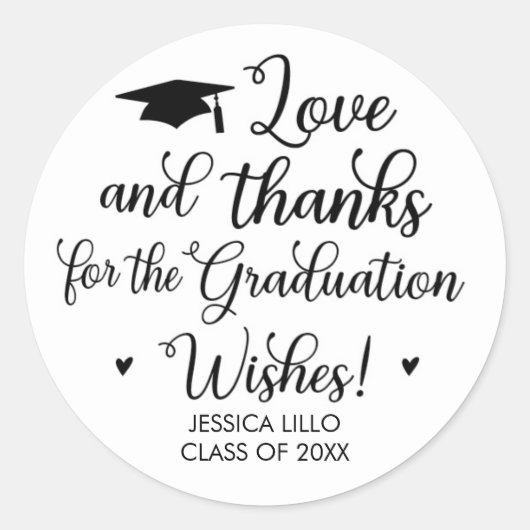 Liefde en Bedankt Graduation Party Favor Sticker (Voorkant)