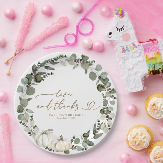 Liefde en Bedankt groen pompoen bruiloft Papieren Bordje (Feest)