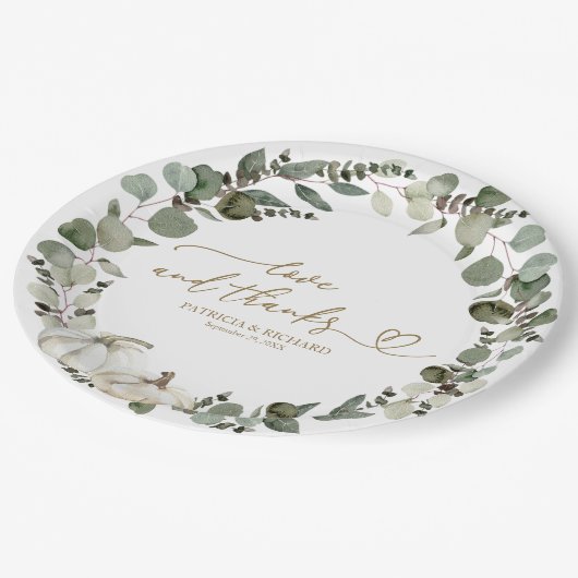 Liefde en Bedankt groen pompoen bruiloft Papieren Bordje (Gekanteld)