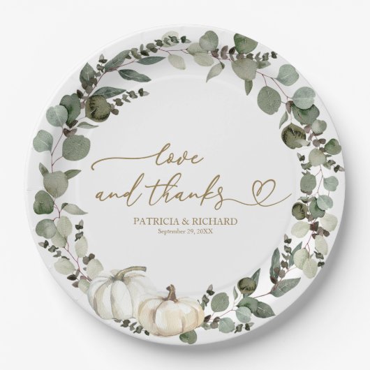 Liefde en Bedankt groen pompoen bruiloft Papieren Bordje (Voorkant)