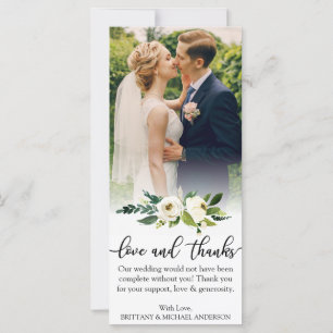Liefde en Bedankt Groene Floral Wedding Fotokaart Kaart