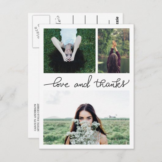 Liefde en Bedankt Handgeschreven Drie Afstuderen f Briefkaart (Voorkant / Achterkant)