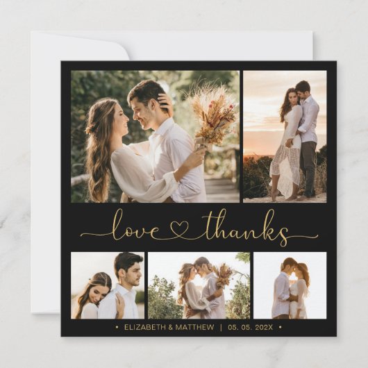 Liefde en Bedankt Hart Black Gold Collage Wedding (Voorkant)