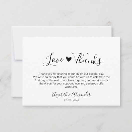 Liefde en Bedankt Hart Kalligrafie Script Bruiloft (Voorkant)
