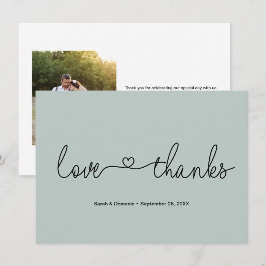 Liefde en Bedankt Hart Wedding Foto Sage groen (Voorkant / Achterkant)