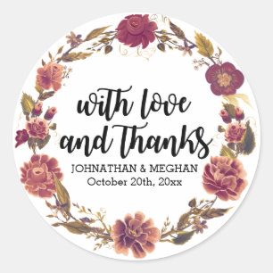 Liefde en Bedankt Herfstkrans Trouwgunst Ronde Sticker